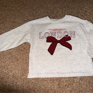 Zara Kids Grey Sweatshirt with Red Bow and London Print. Size 2. Great Condition